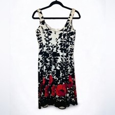 Nine West Womens White Red Black Sleeveless Scoop Neck Fit and Flare Dress Sz 6