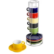 Gibson Home Porcelain Sensations Stackable Espresso Saucer Set 13PC Cups Stan...