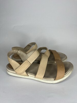 Ecco Sport Sandals Women Size 40 US 9 Tan Beige Leather Ankle Strap Comfort Walk