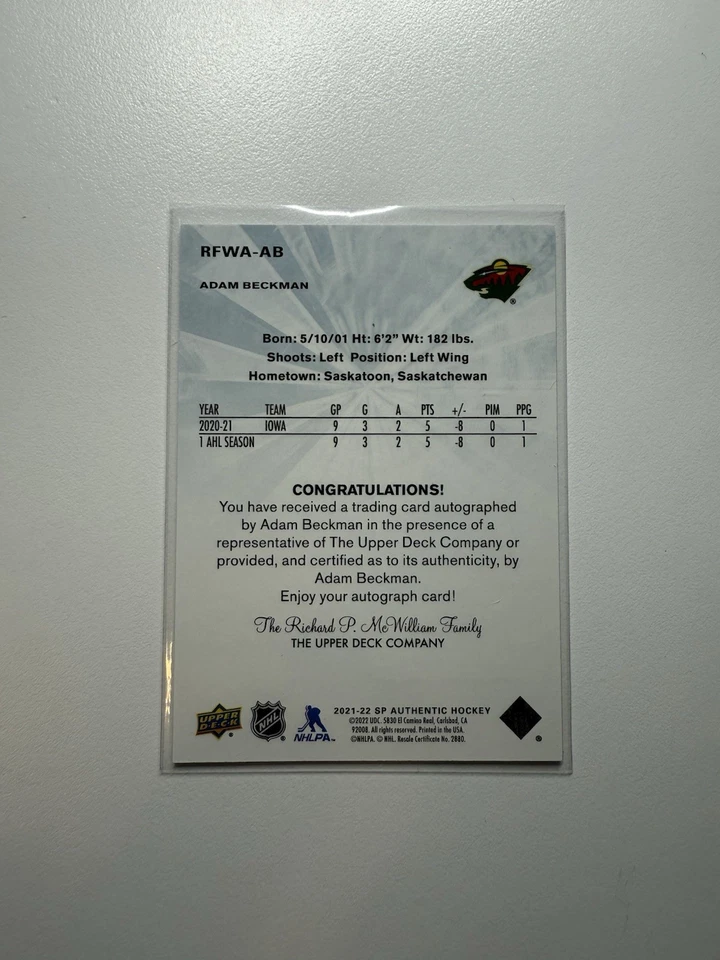 ADAM BECKMAN 2021-22 SP AUTHENTIC FUTURE WATCH AUTO RETRO /499 - Image 2 of 2