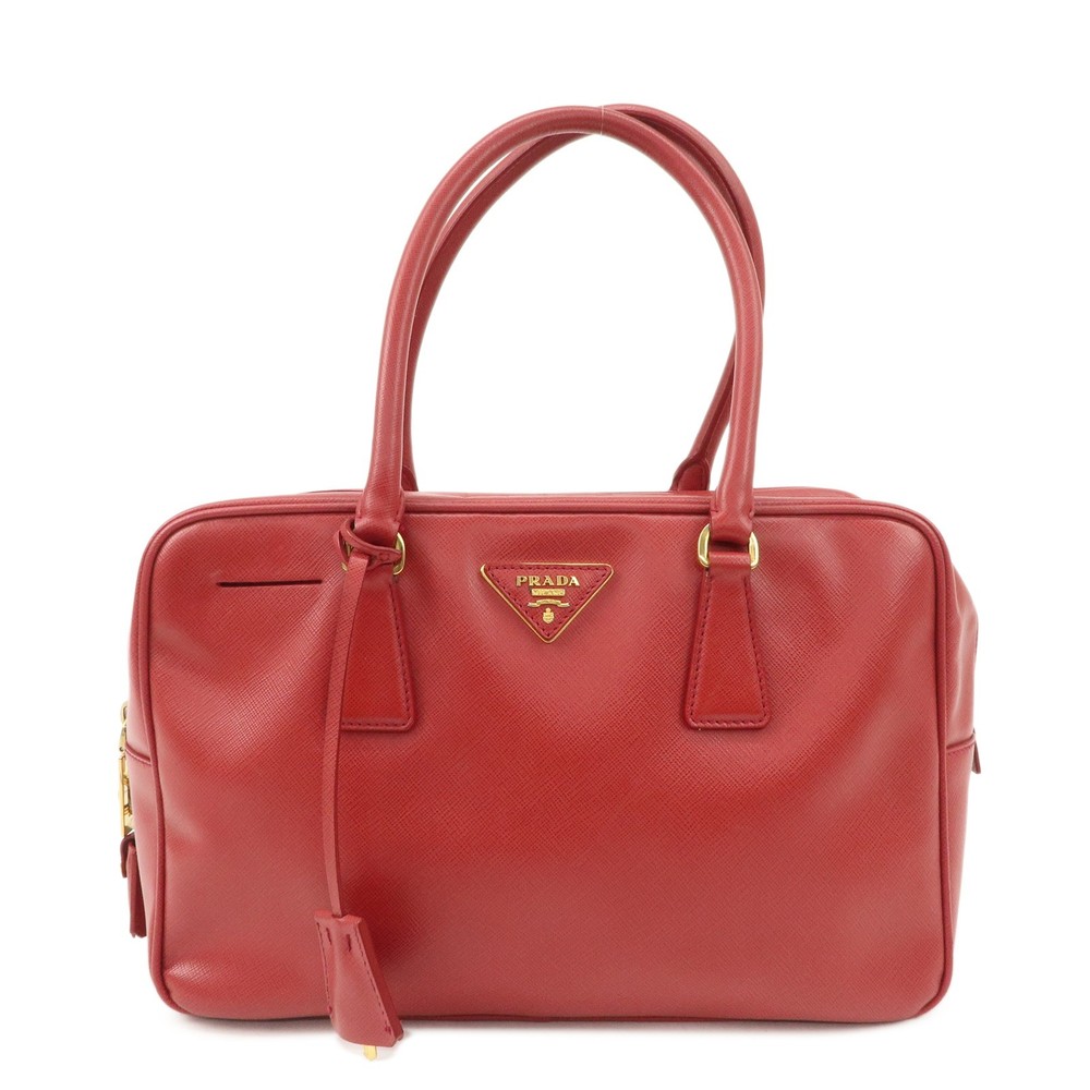 Prada Saffiano Leather Boston Bag with Triangle Logo in Red BL0095 Preowned