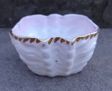 Light, Delicate White Porcelain Open Salt Dip, Cellar, Dish w/Gold & Pink!