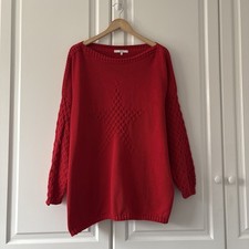 Ladies Next Red 100 Cotton Relaxed Fit Oversized Knit Jumper Star Print Size XL
