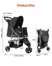 New Pet Stroller, 35 lbs Weight Capacity, Foldable Dog Stroller Cart, 3 Wheels