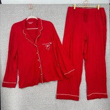 Victoria's Secret Red Modal Elastane Soft Pajama Set Long Sleeve Pants L
