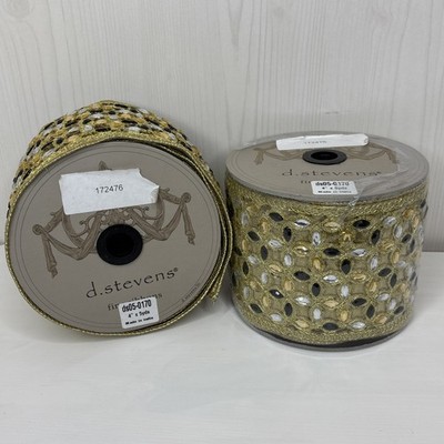 2x D. Stevens Luxury Ribbon Embroidery Gold Black Silver Gems 4  X 5 Yds *READ!*
