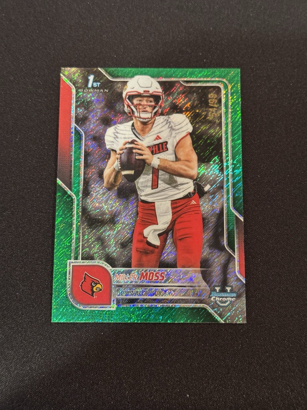 2025 Bowman U Chrome #141 Miller Moss 1st Louisville Green Shimmer Refractor /99