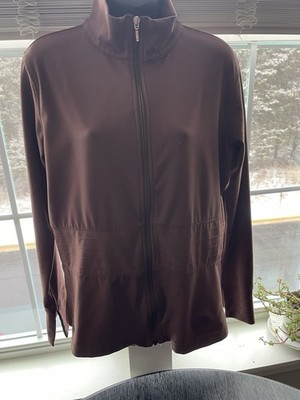 Lucy  Women s Athletic Full Zip Mock Neck Jacket Sporty Split Cuff Mauve Sz L