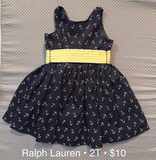 Ralph Lauren 2T Dress Deep Navy Blue Nautical Sailor Yellow Belt Layered