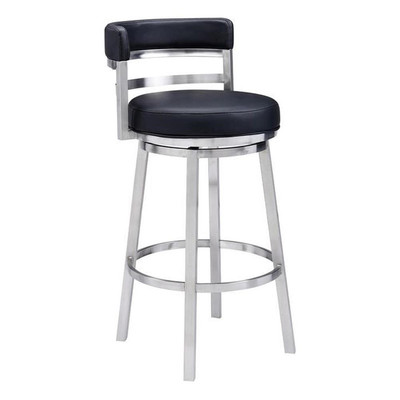 Armen Living Madrid 26'' Faux Leather & Stainless Steel Counter Stool in Black