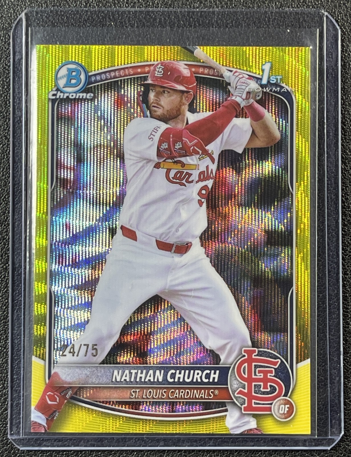 NATHAN CHURCH 2025 BOWMAN CHROME #BCP-192 YELLOW WAVE REFRACTOR PROSPECT 24/75