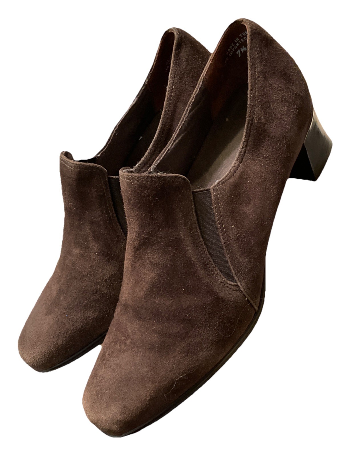 Munro American Dark Brown Suede Cloth Slip On Pant Shoe SZ 7.5M MADE IN USA