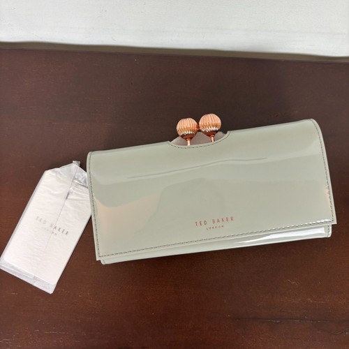 NWT Ted Baker Felicee Grey Bobble Matinee Patent Leather Wallet Gray