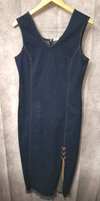 Vintage Blue Denim Jean Jumper Dress Sz M/L Stretch Lace Up Western Cowgirl Y2K