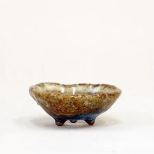 Japanese Bonsai pot ECHIZEN BUNZAN signed Brown glazed Round MAME φ1.7" *1790 9