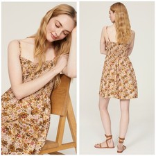Madewell Tucker Mini Dress Size Small Brown Floral Smocked Bohemian