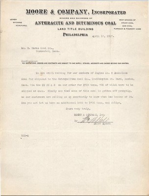 1917 Philadelphia Coal Company Letter Anthracite Bituminous Mining Ephemera