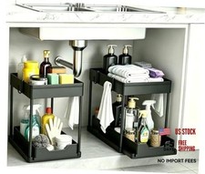 Under Sink Organizer 2 Pack, Bathroom Cabinet Organizer, 2 Tier Sliding Black
