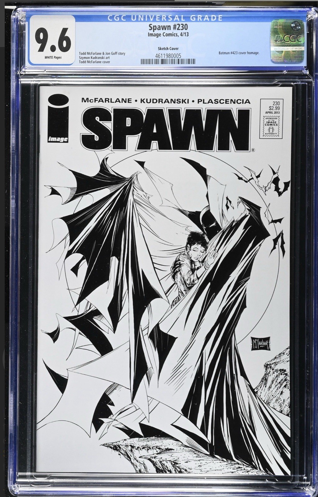 Spawn #230 - CGC 9.6 - Sketch - Black & White Cover Variant - Todd McFarlane
