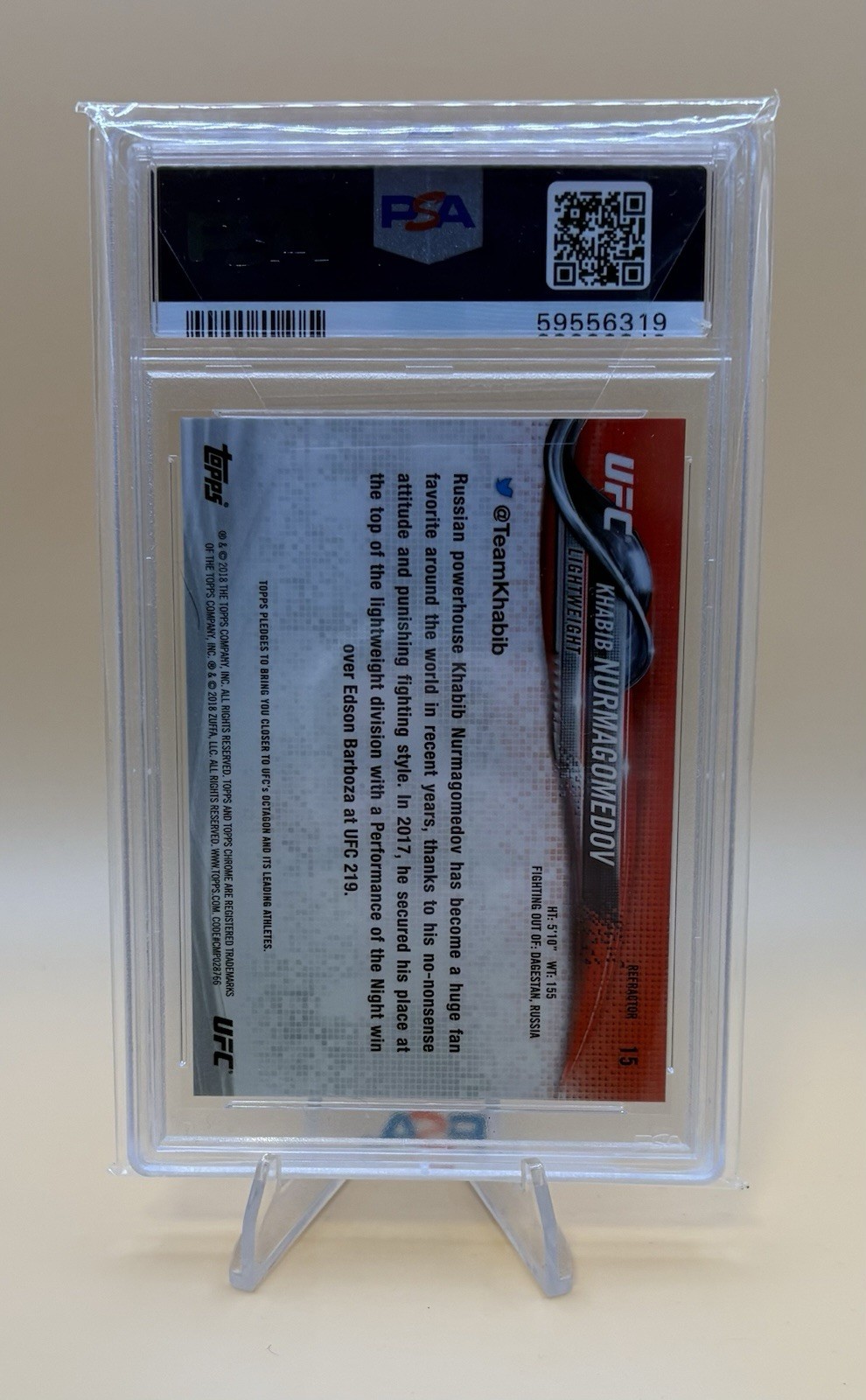 2018 topps ufc chrome khabib nurmagomedov Psa 10 Refractor #15 view 3