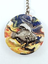 PORTE-CLES -Poisson Symbole Chance - A. RŒHR - Vintage Résine & Métal 1960s