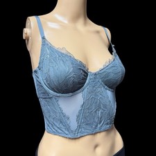 Gilly Hicks Blue Lace Longline Bra Top Womens Sz S Corset Style Mesh Panel