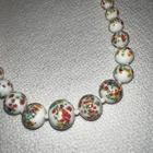 Vintage Milk White Floral Millefiori Glass Bead Necklace Handcrafted Jewelry