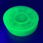 Set 10 Vaseline  Uranium  Depression Etched  Glass Saucer Dishes Ballerina
