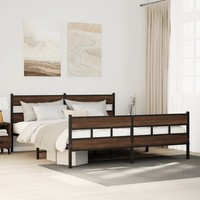 Metallbett 180X200 Cm Ohne Matratze Eiche Optik Braun Bettgestell
