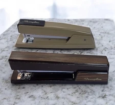 Vintage Retro Swingline 767 & 747 Brown & Wood Grain Metal Staplers Made USA