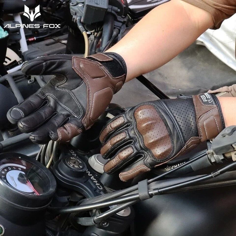 Gants de Moto en Cuir Marron Vintage pour Hommes - Certifiés CE - Écran... - Photo 3/4