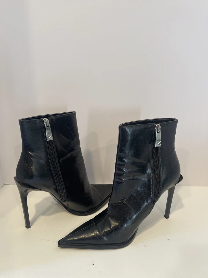 Zara Botines Negro Stiletto Cuadrado Top Tacones Botas EU 39 US 8 Foto 3 de 4