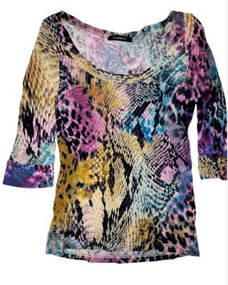 Roccobarocco Viscose Multicolor Snake Skin Print Top made in Italy US 8 EU 44