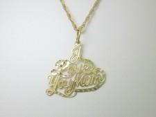 14k Solid Gold Mom Necklace I Love You Mom Pendant Mothers Day Jewelry 18" N290