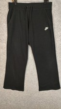 Nike Fleece Wide Leg Sweatpants Women L Mid Rise Y2K Black Logo Streetwear Vtg