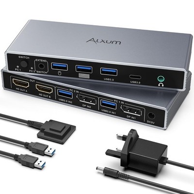 Alxum HDMI KVM Switches mit DP Eingang & Audio - 2 Computer 2 Monitore, 4K 60Hz DP In