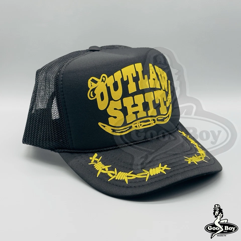 Gorra Outlaw S**t Vintage Retro Malla Negra/Dorada Camionero Cuerda Ropa Occidental Foto 3 de 4