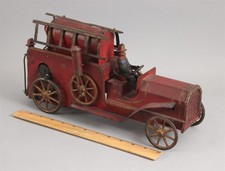 Antique Steel Dayton Firetruck Truck Hillclimber Friction Toy Cast Iron Firemen