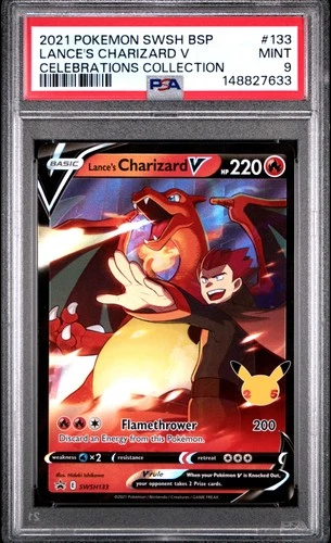 2021 POKEMON SWSH BLACK STAR PROMO CELEBRATIONS COLL LANCE'S CHARIZARD V PSA 9