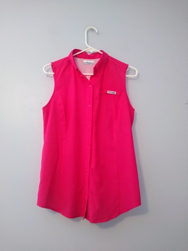 Columbia PFG Fishing Shirt Women's M Bright Red Vented Sleeveless Snaps Nature