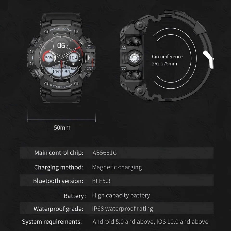Military Men's Smart Watch With LED Flashlight & Bluetooth Call Sport Smartwatch - Image 2 of 4