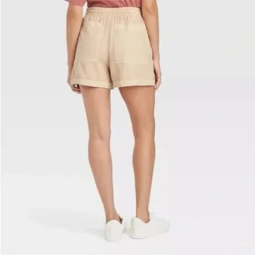 NEW! Universal Thread Plus Size Mid-Rise Tie Waist Linen Utility Shorts, Cream - Picture 2 of 3