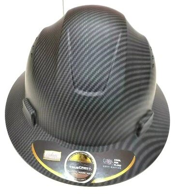 TRUECREST MATTE BLACK Safety Hard Hats Hat Hydro Dipped Full Brim With Fas-trac Suspension