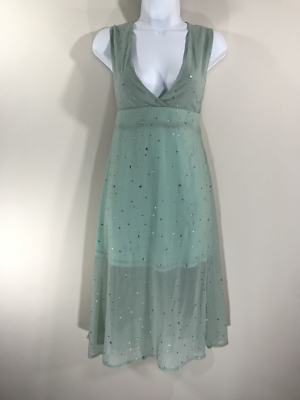 Boohoo Night Green Lined Gold Star Pattern Floaty Vneck Sleeveless Dress  Size 10 | eBay UK