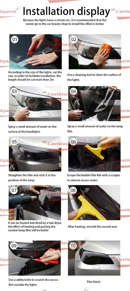 For Headlight Taillamp Transparent Red Lens Vinyl Protection Wrap Film 12"x78" - Image 2 of 4