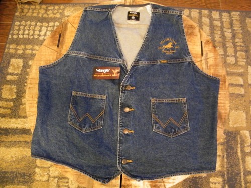 NEW Wrangler Yellowstone embroidered Denim Jean Jacket Vest, XX-Large, XXL, 2XL