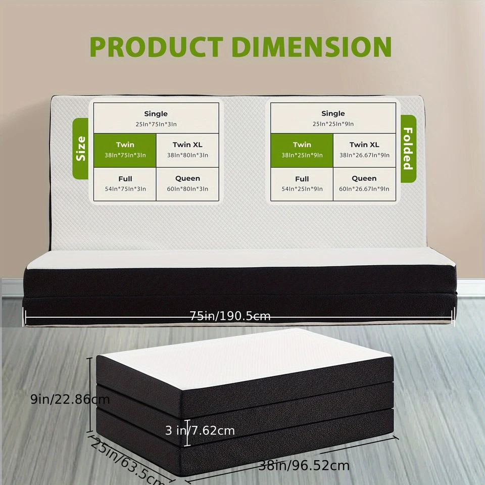 Premium Tri-Fold Mattress 3inch/4inch, Comfortable & Versatile for Any Occasion - Image 3 of 4