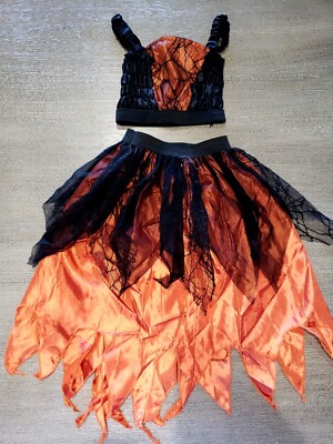 KIDOLOGY girls 2 pc WITCH HALLOWEEN COSTUME orange black SLEEVELESS skirt 6/8 yr