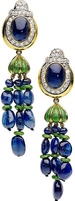 David Webb 18k Yellow Gold and Platinum Sapphire Day/Night Drop Earrings