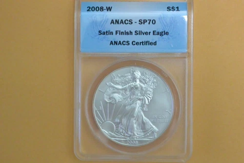 2008-W 1oz $1 (Burnished) Silver American Eagle Coin ANACS SP70